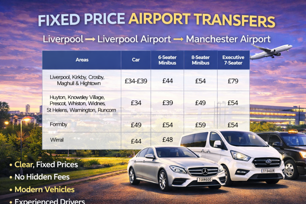 Fixed Price Airport Transfers Liverpool | Clear Prices & Reliable Service