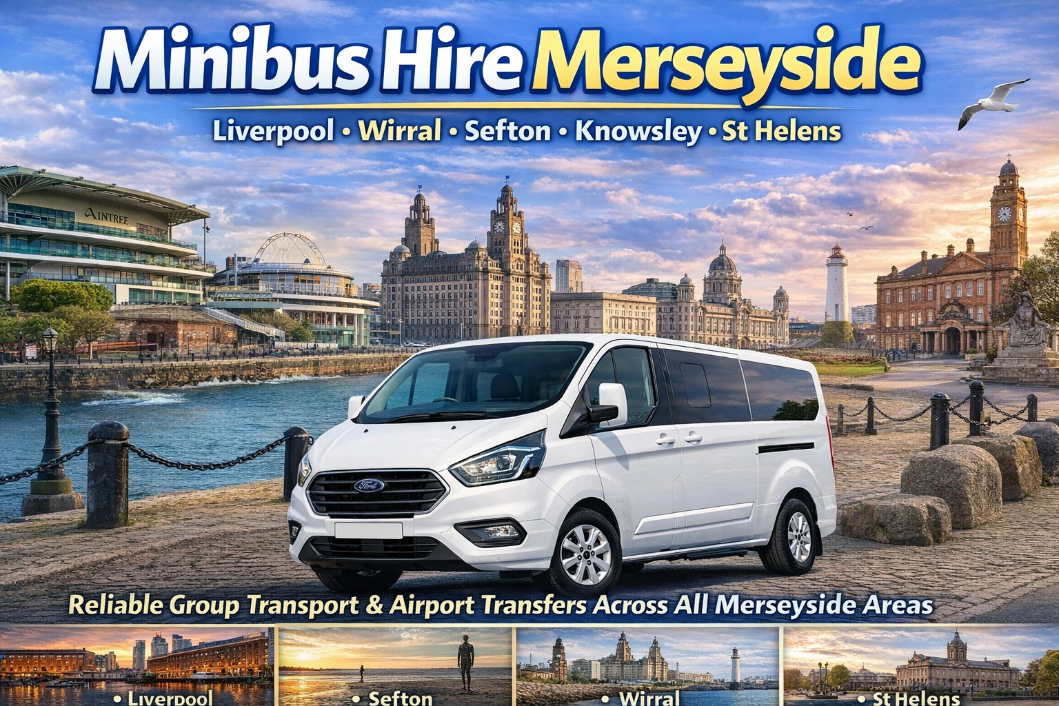 Airport Transfers Merseyside executive minibus providing transport to Liverpool Manchester and Heathrow airports