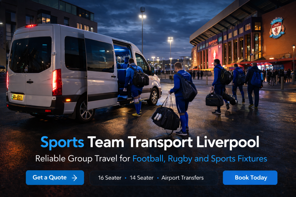 Sports Team Transport Liverpool providing reliable group travel for football teams, school squads, clubs and match day transport across Liverpool and Merseyside.