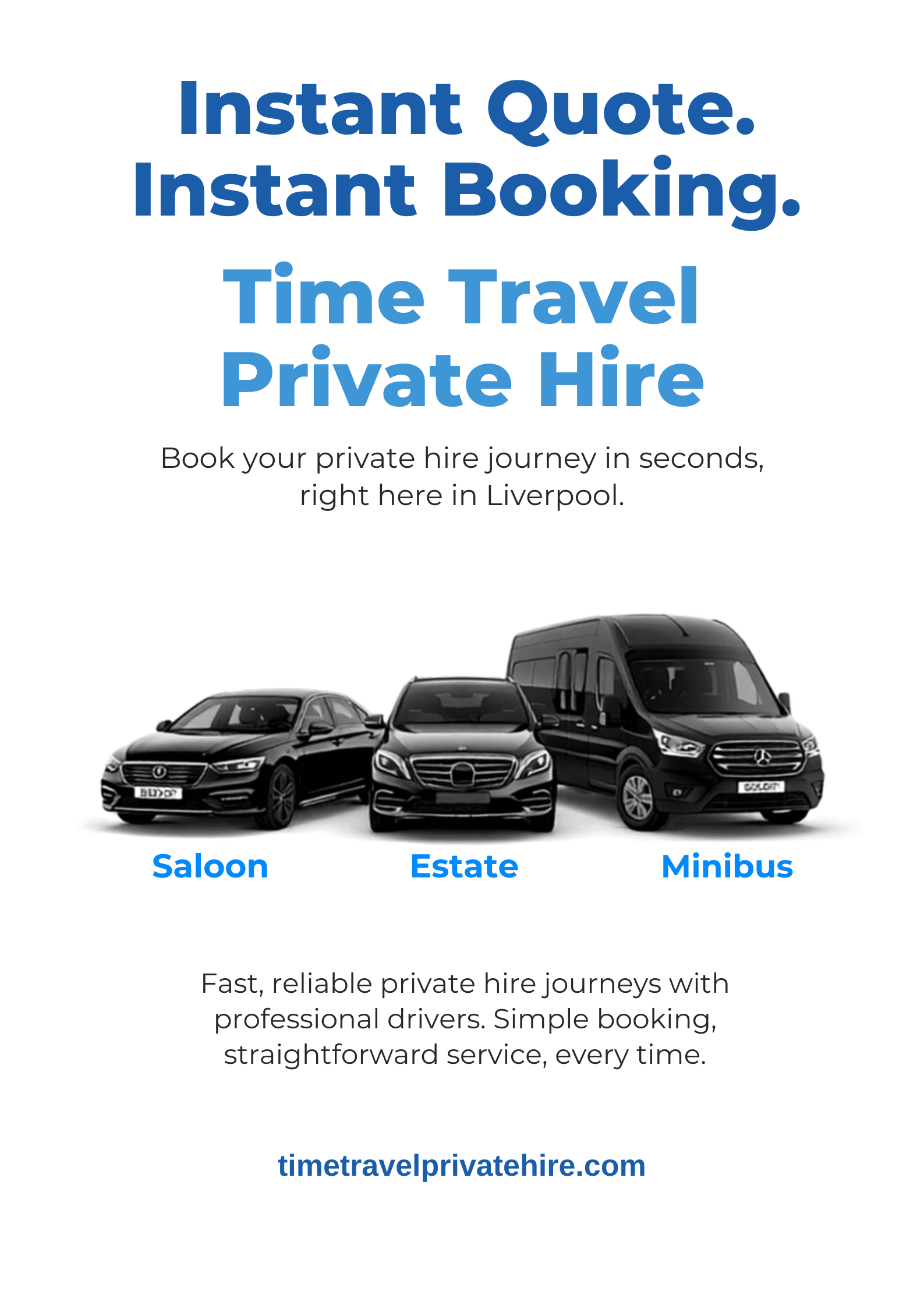 Time Travel Private Hire instant quote and booking system - saloon, estate and minibus private hire vehicles in Liverpool