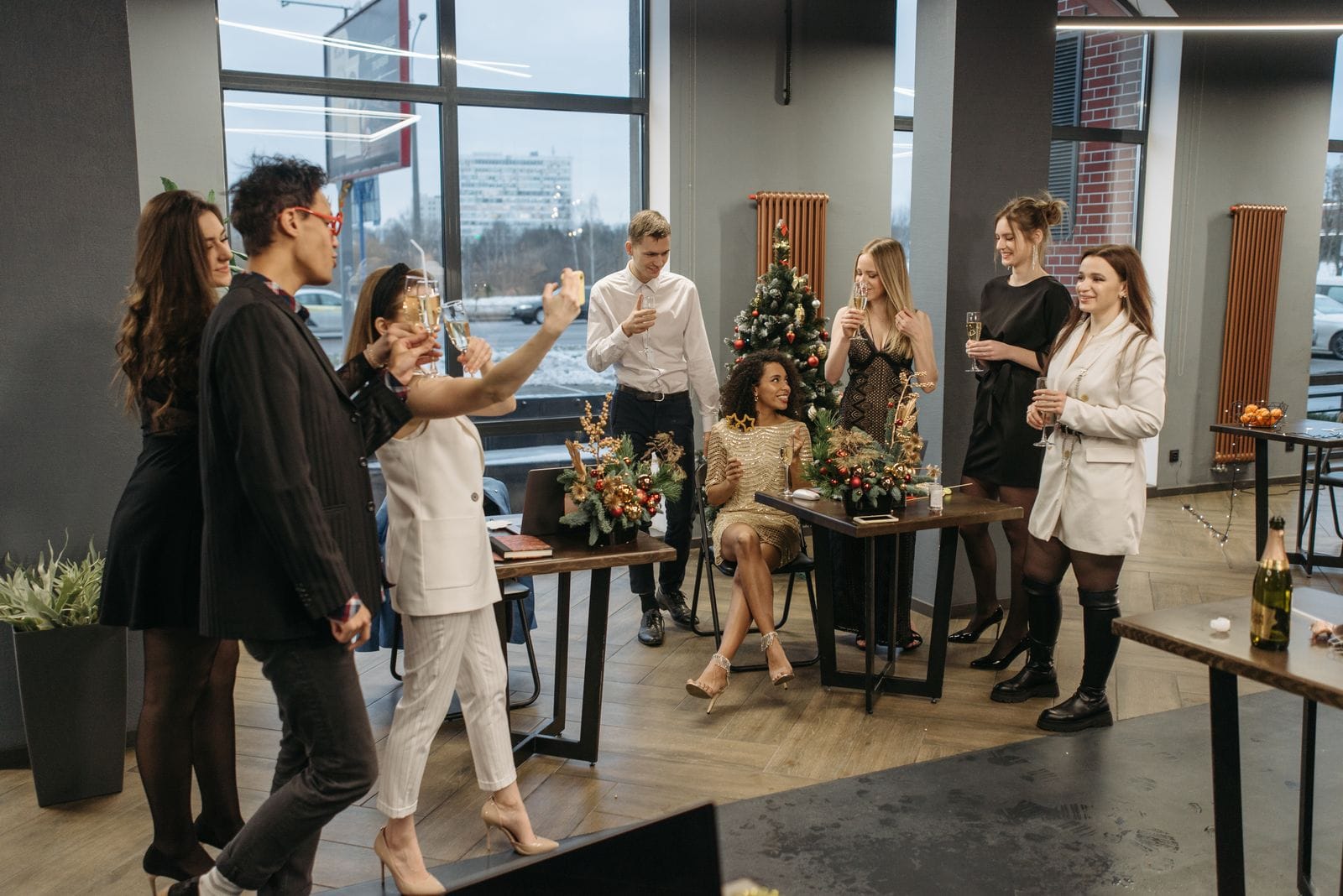 Office colleagues celebrating - Christmas party minibus hire