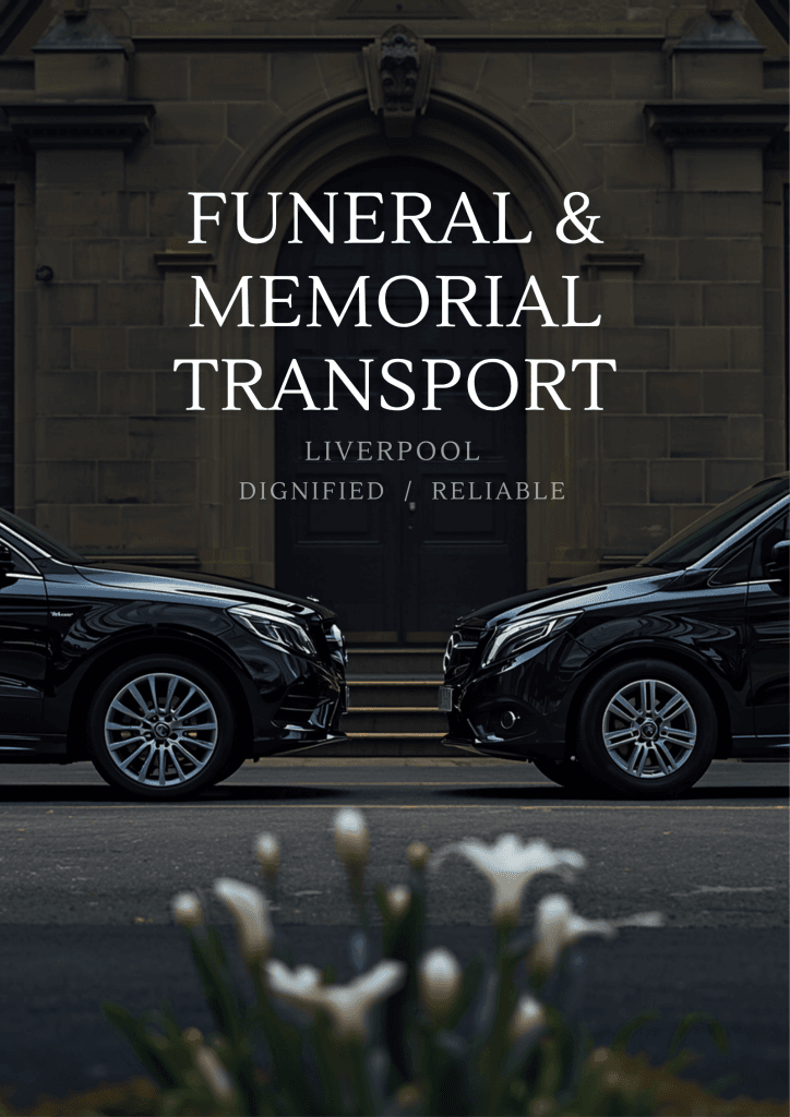 Funeral and memorial transport Liverpool black saloon and minibus