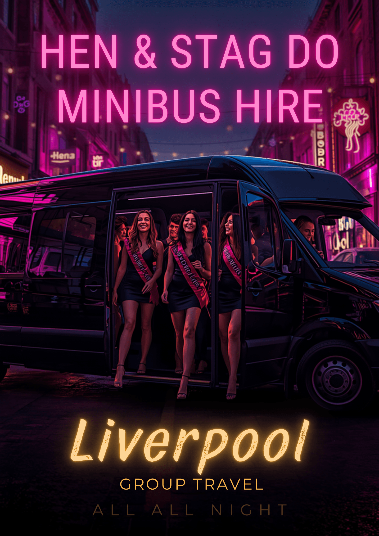Hen and stag do minibus hire Liverpool night out group
