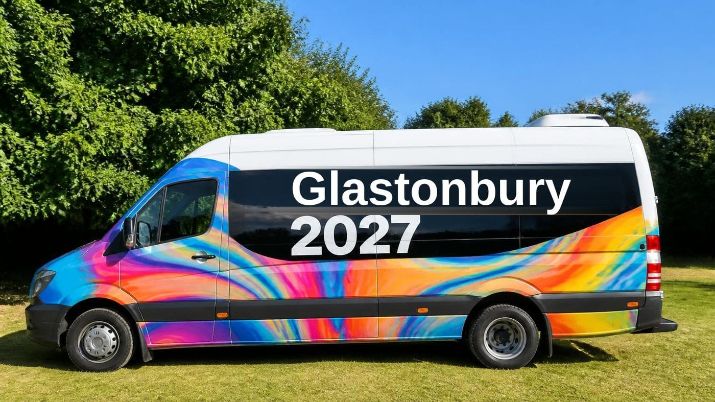Glastonbury 2027 transport minibus from Merseyside